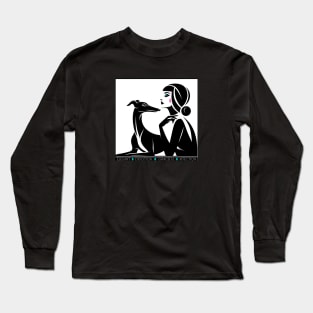 Greyhound Dog And Woman Art Deco Long Sleeve T-Shirt